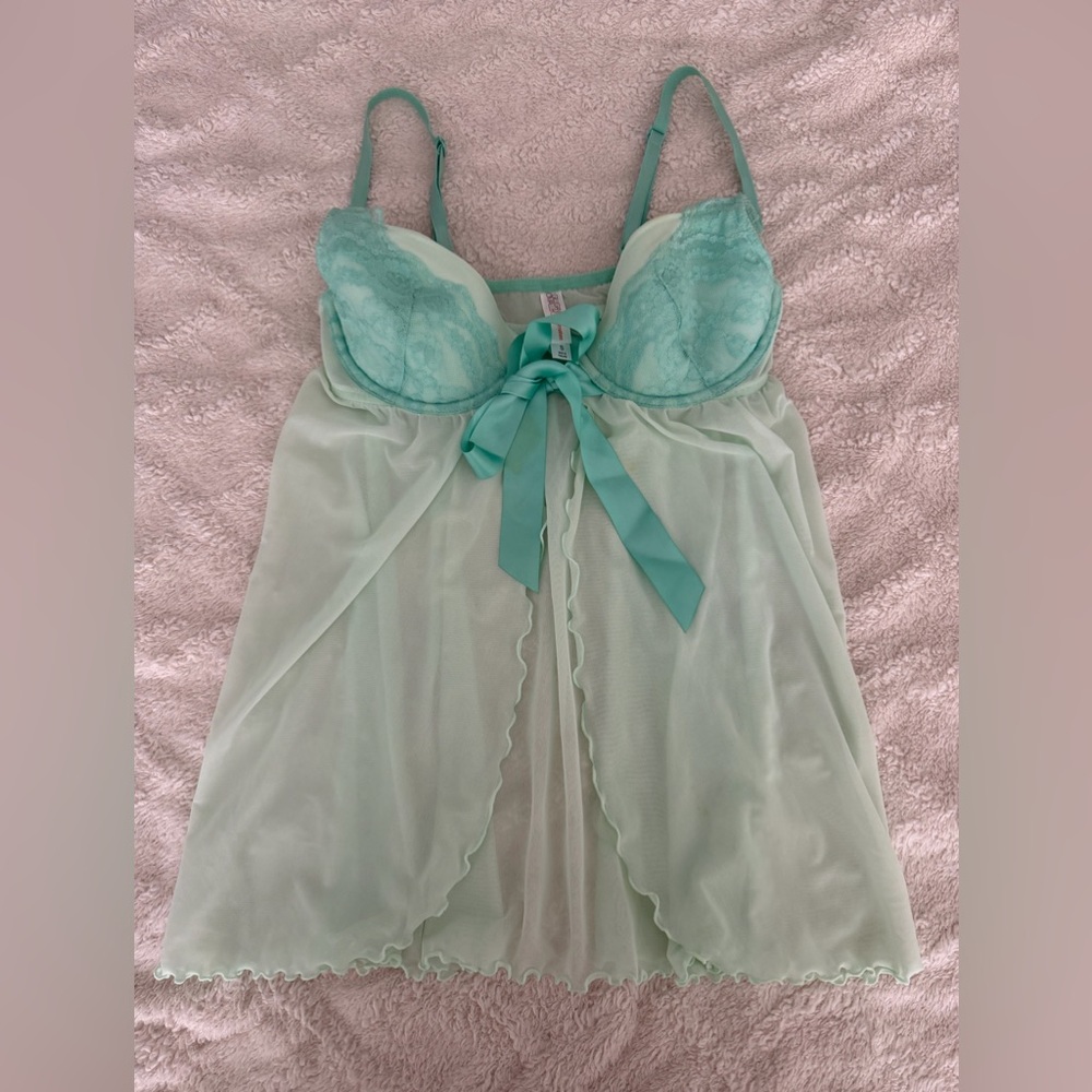 Gilligan & O'Malley Mint Green Lace Chemise Babydoll Nightie Sz Small